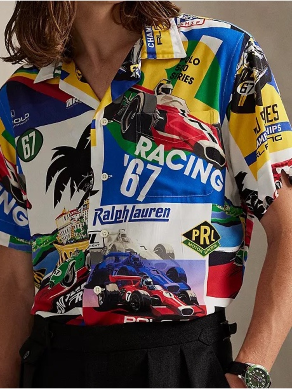 NWT Polo Ralph Lauren Men's Classic-Fit Racing-Print Camp Shirt - Picture 4 of 5